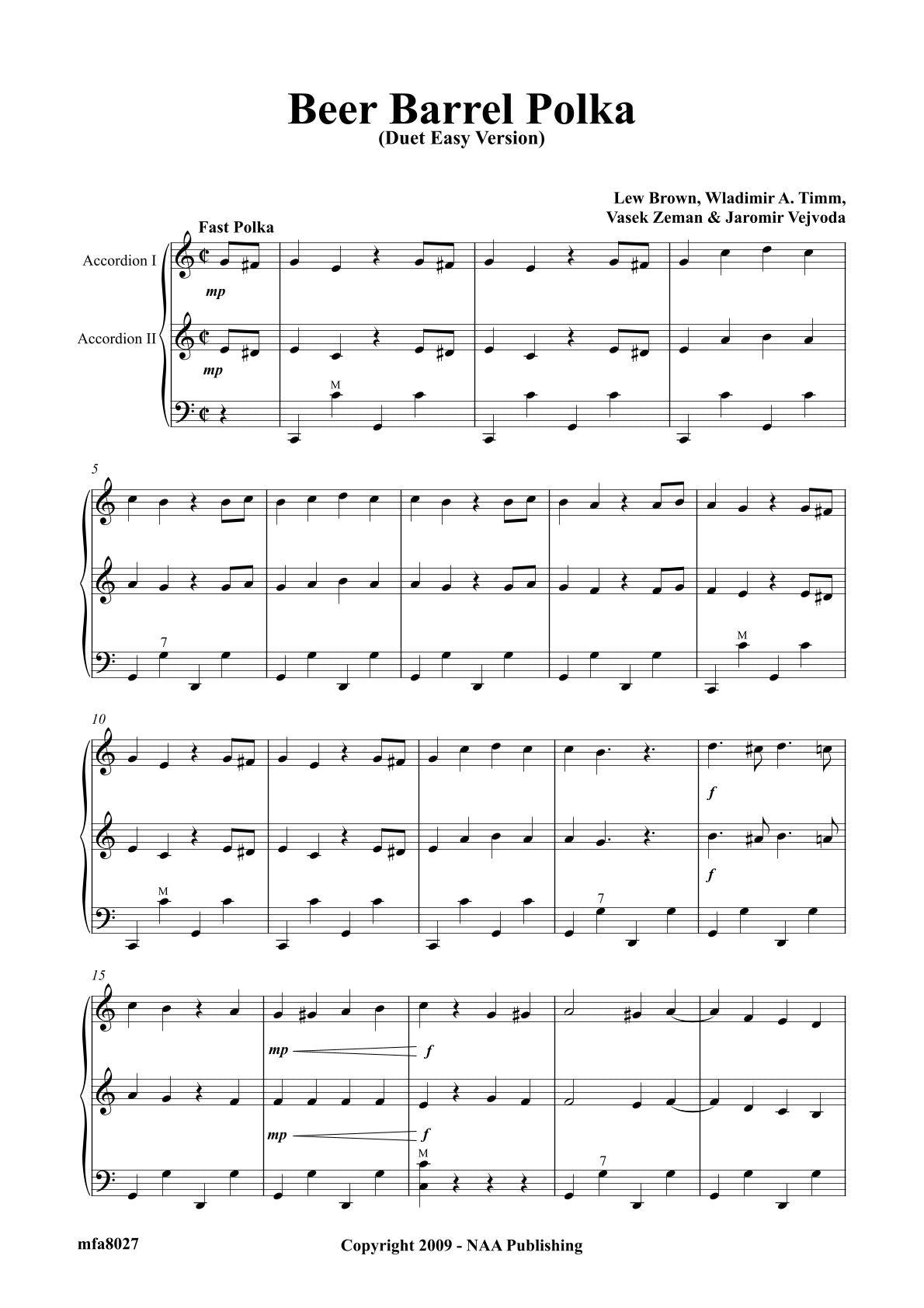 Beer Barrel Polka (Duet) Easy Version