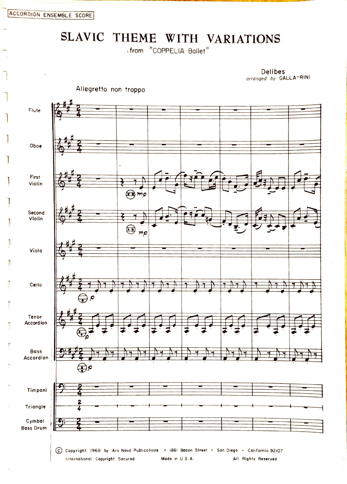 Slavic Theme With Variations (from Coppélia Ballet)