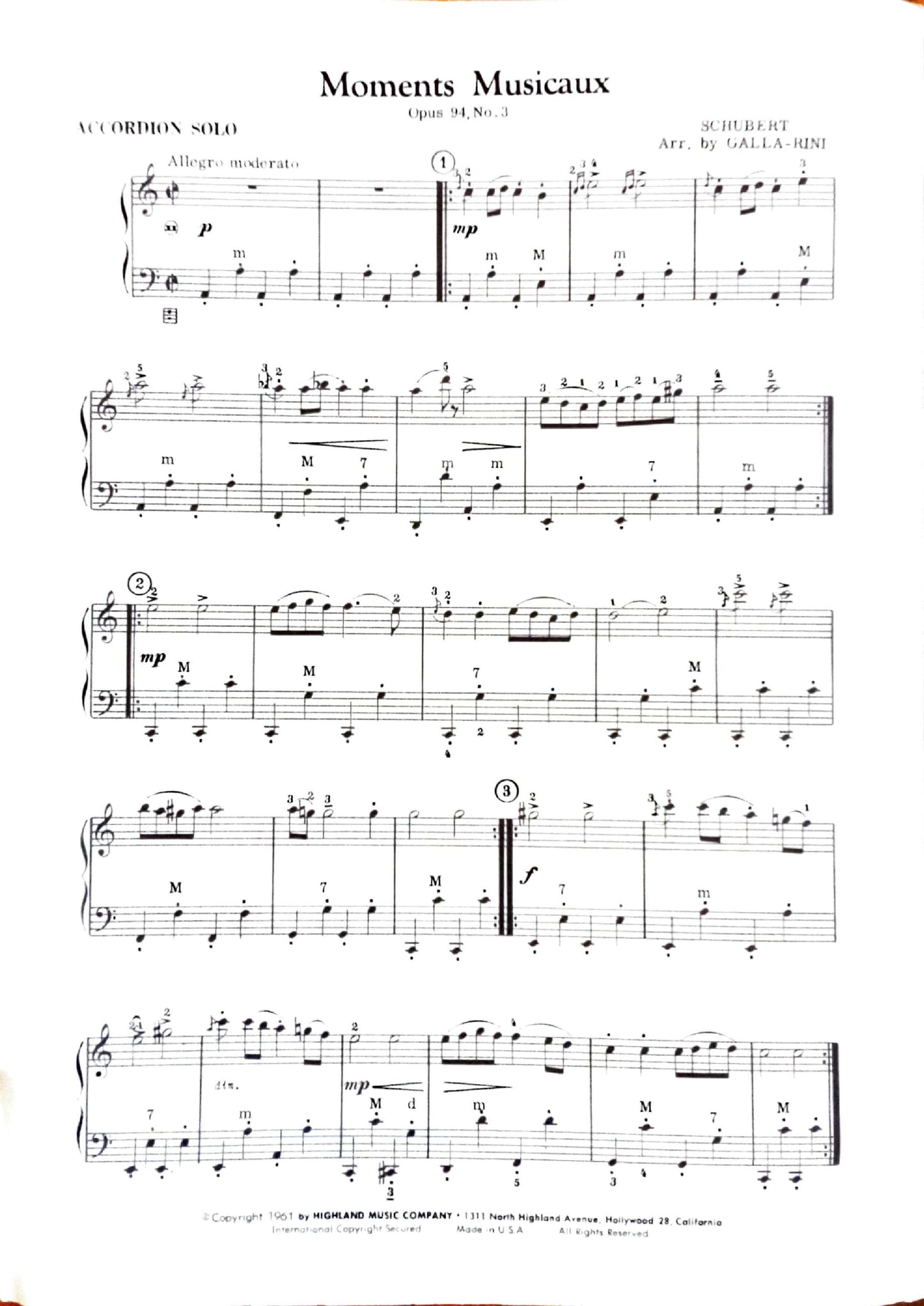 Moments Musicaux Opus 94, No. 3 (Schubert) (Solo)