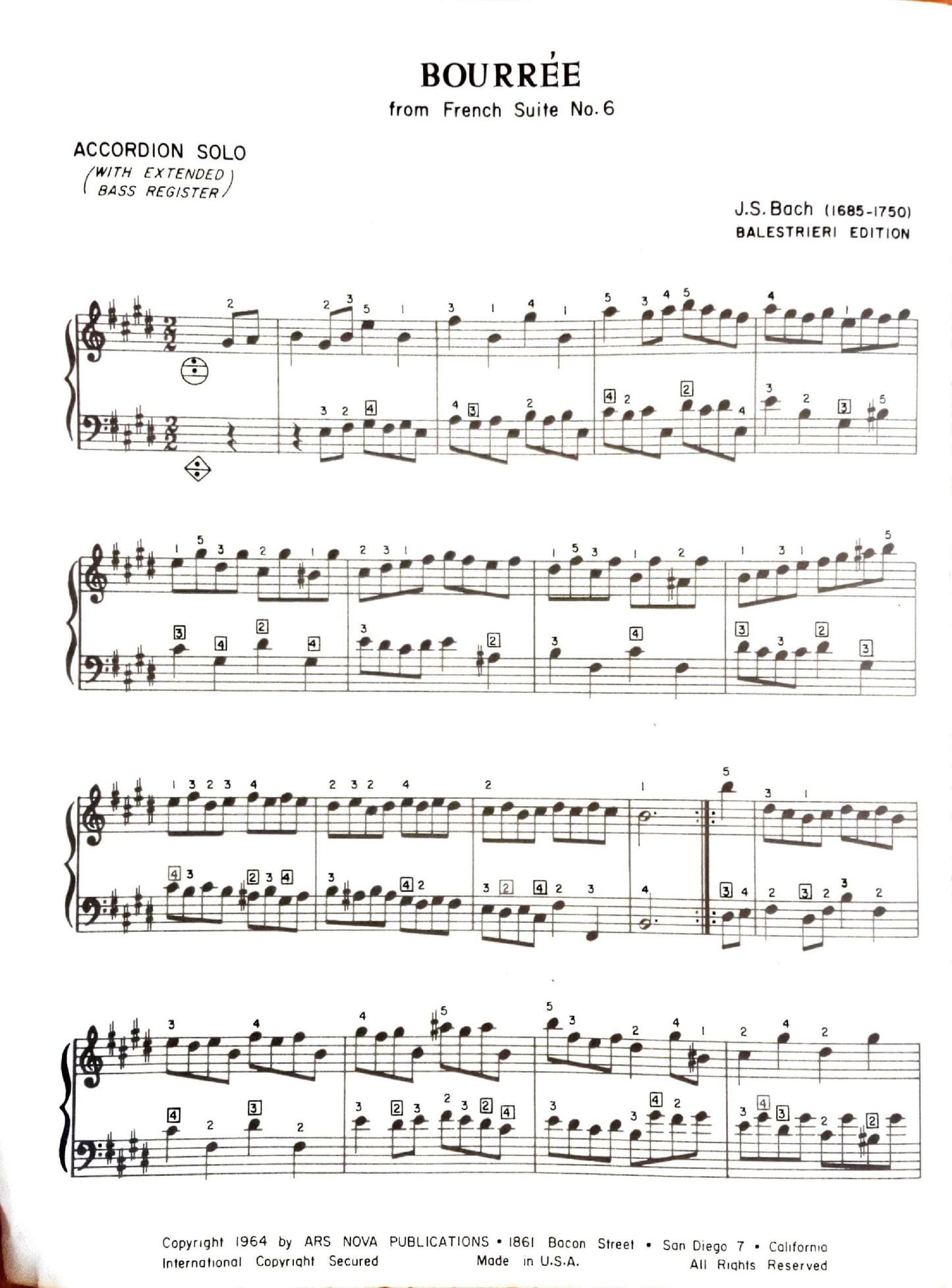 Bourree from French Suite 6 (J S Bach) (Solo)