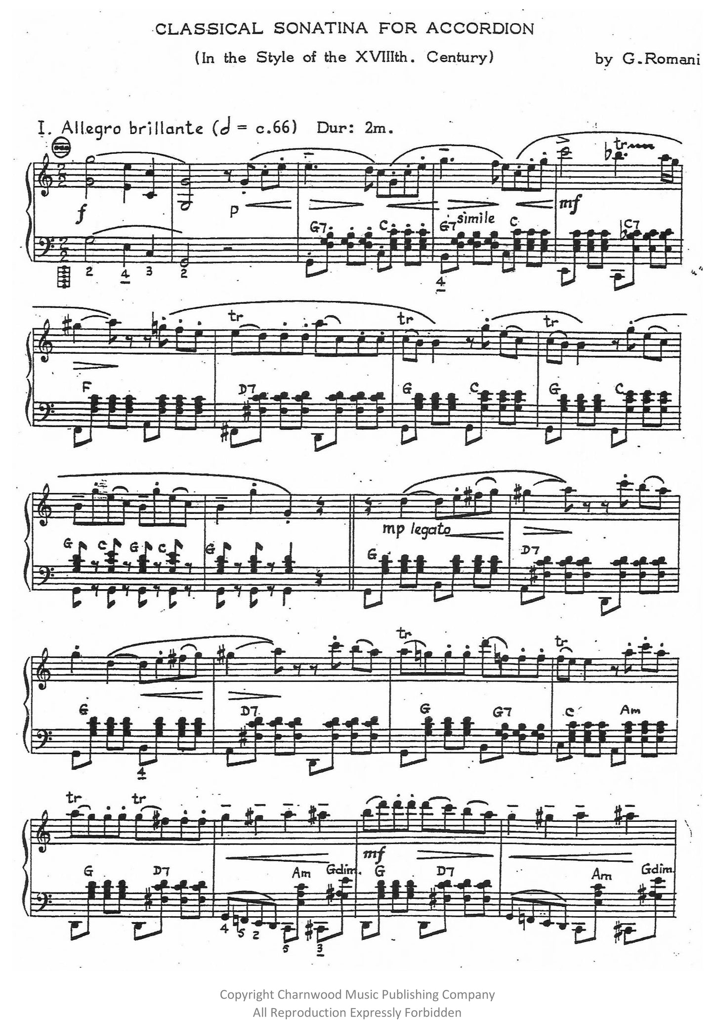 Classical Sonatina For Accordion (Solo)