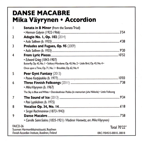 Danse Macabre CD back cover by Mika Väyrynen