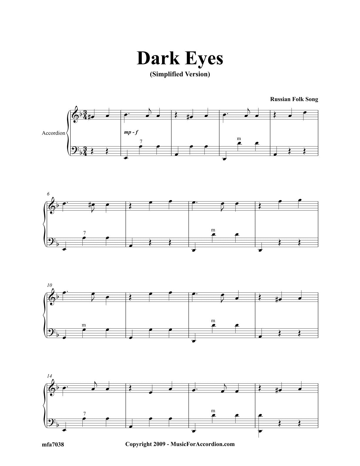 Dark Eyes (Black Eyes) Simplified Version