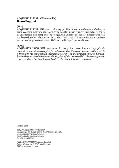 Acquarelli Italiani for Accordion and Orchestra (full score & individual parts)