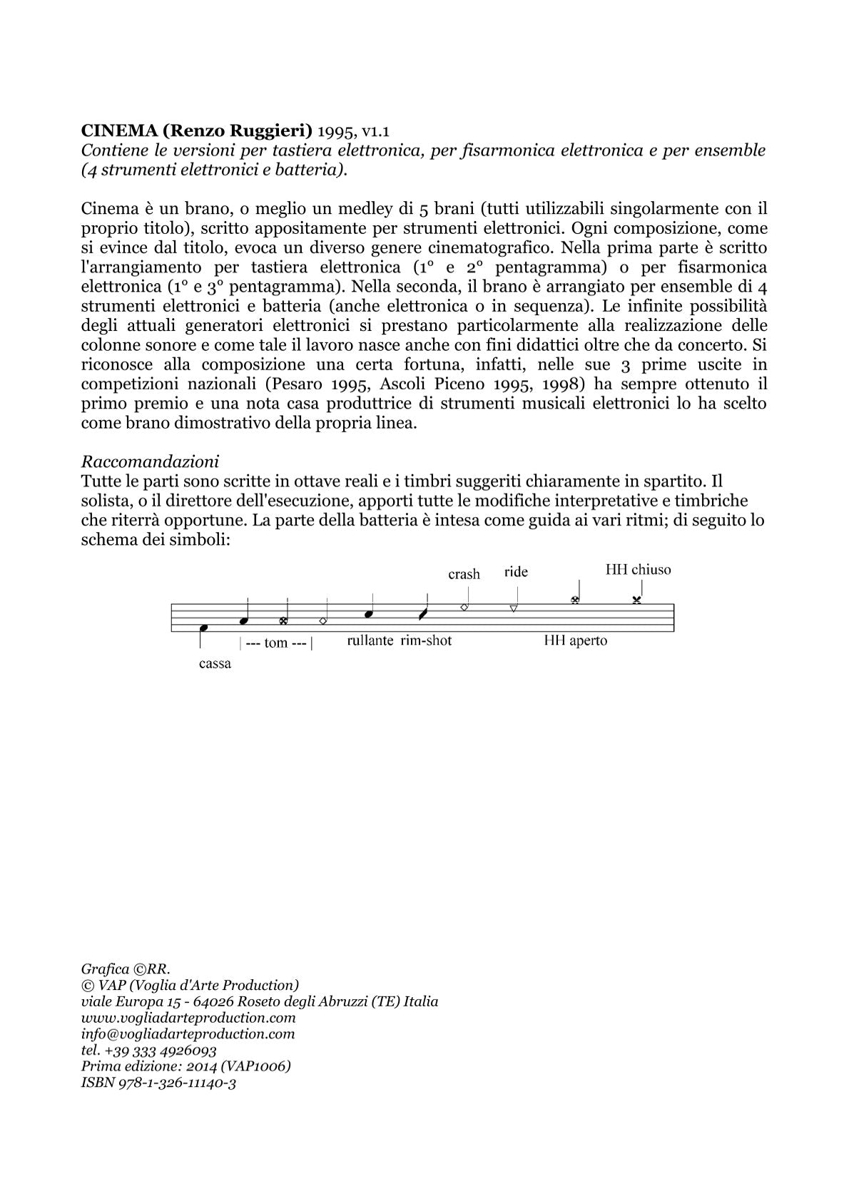 Cinema (for 4 parts and drums, electronic accordion )