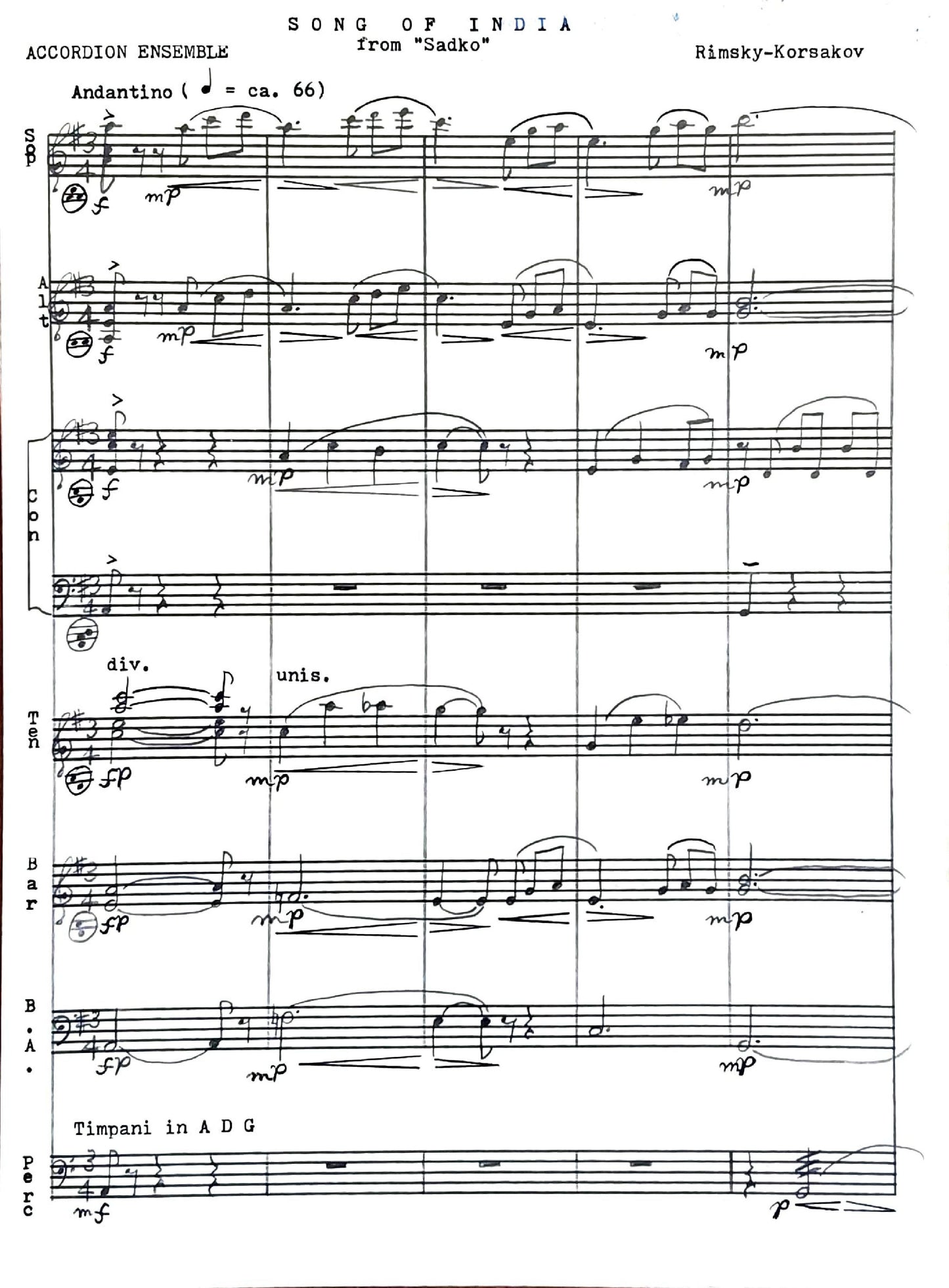 Song of India from 'Sadko' (accordion ensemble)
