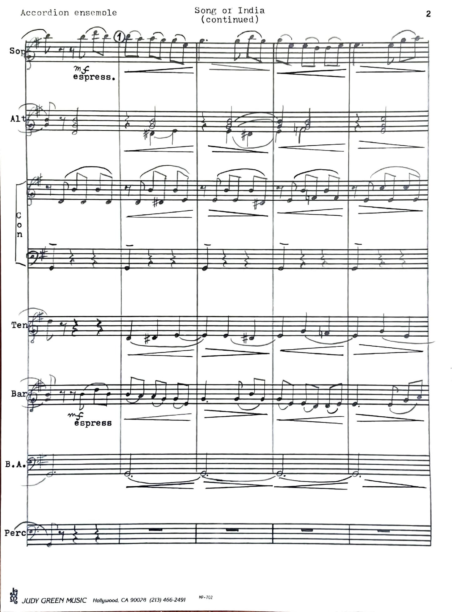 Song of India from 'Sadko' (accordion ensemble)