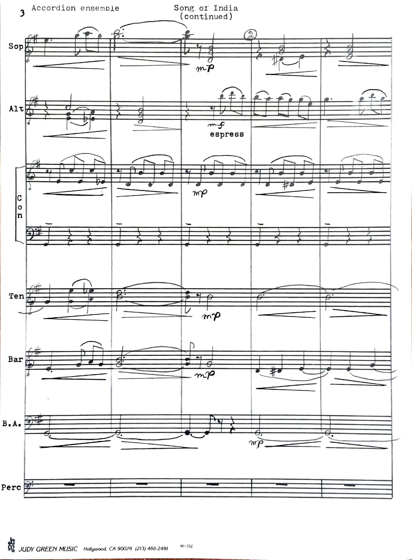 Song of India from 'Sadko' (accordion ensemble)