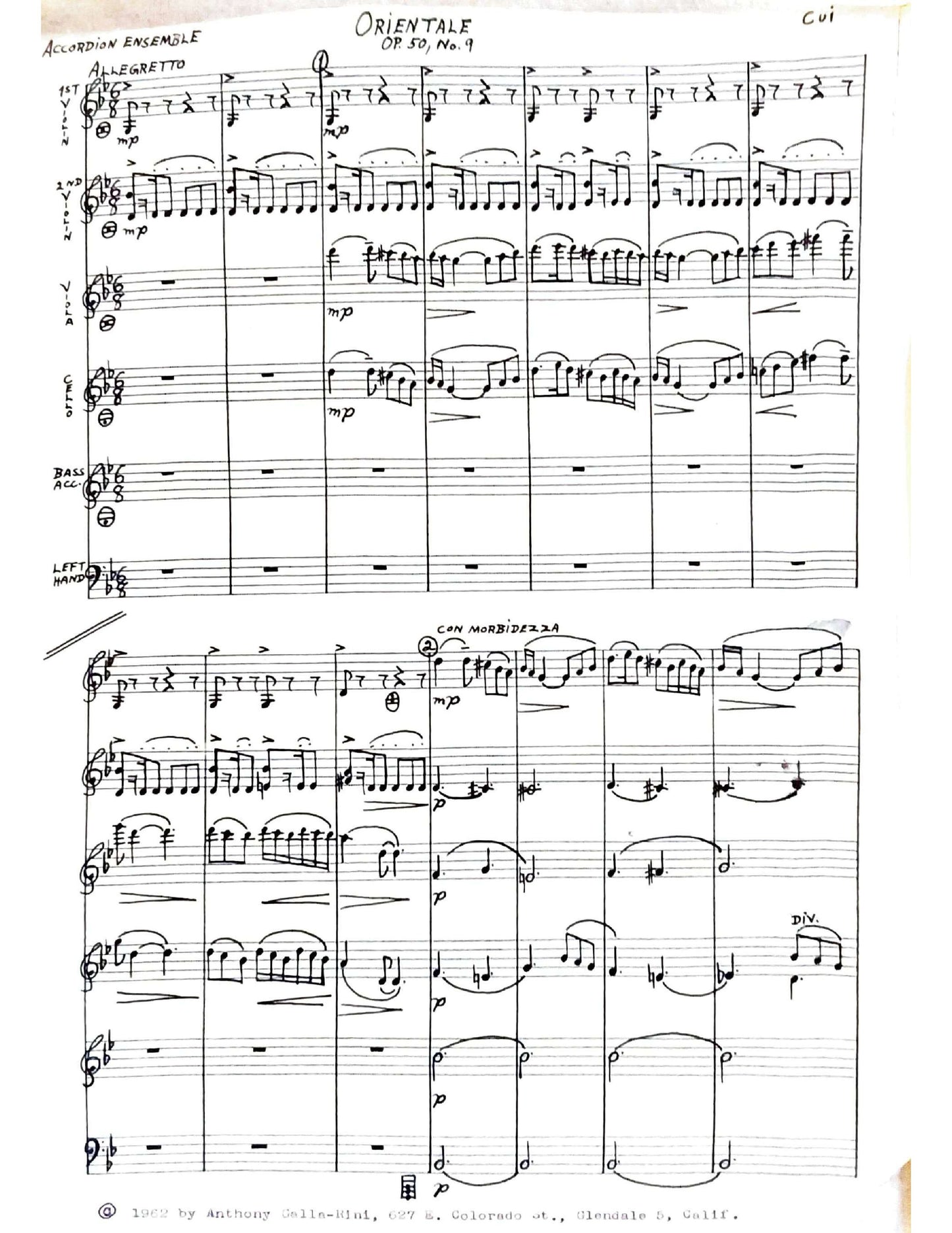 Orientale Op. 50, No. 9 (accordion ensemble)