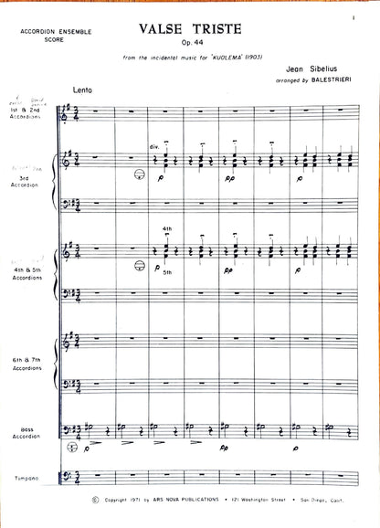 Valse Triste Op. 44 from the incidental music for 'Kuolema' (accordion ensemble)