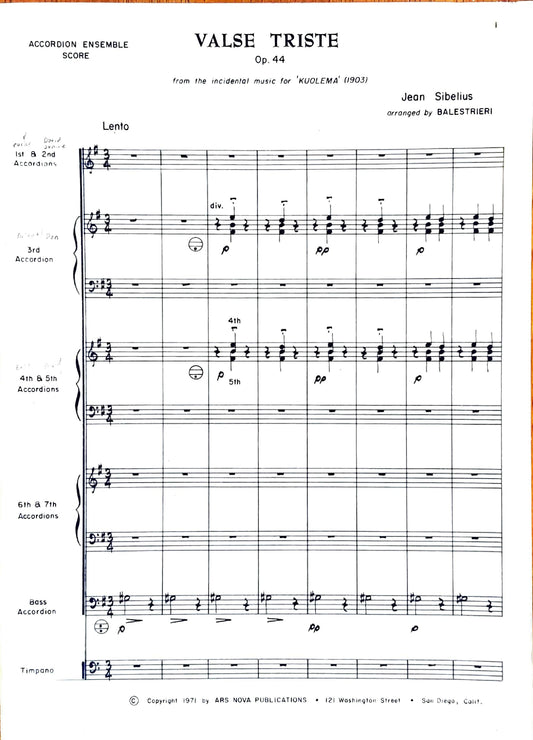 Valse Triste Op. 44 from the incidental music for 'Kuolema' (accordion ensemble)