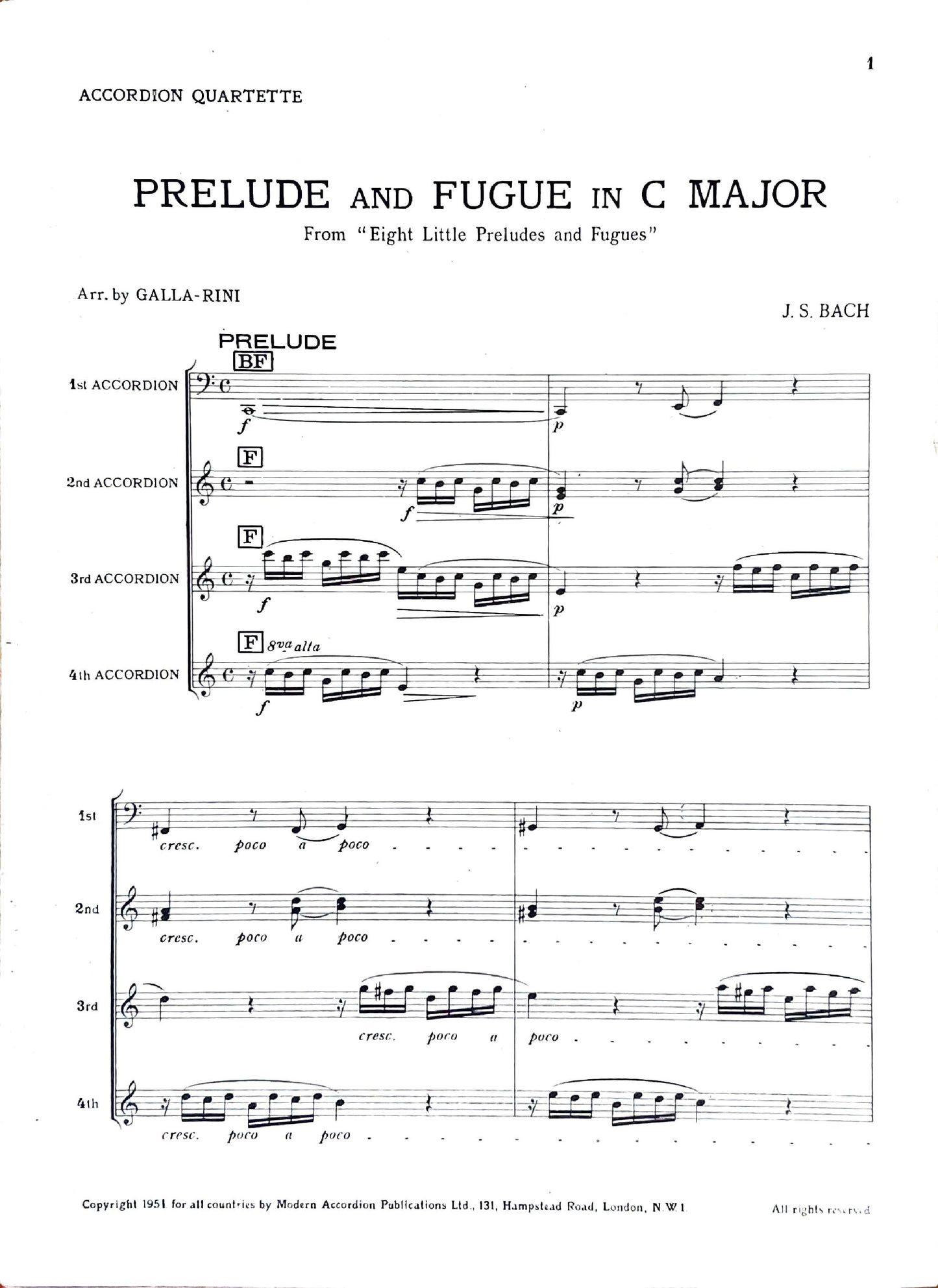 Prelude and Fugue in C Major from Eight Little Preludes and Fugues