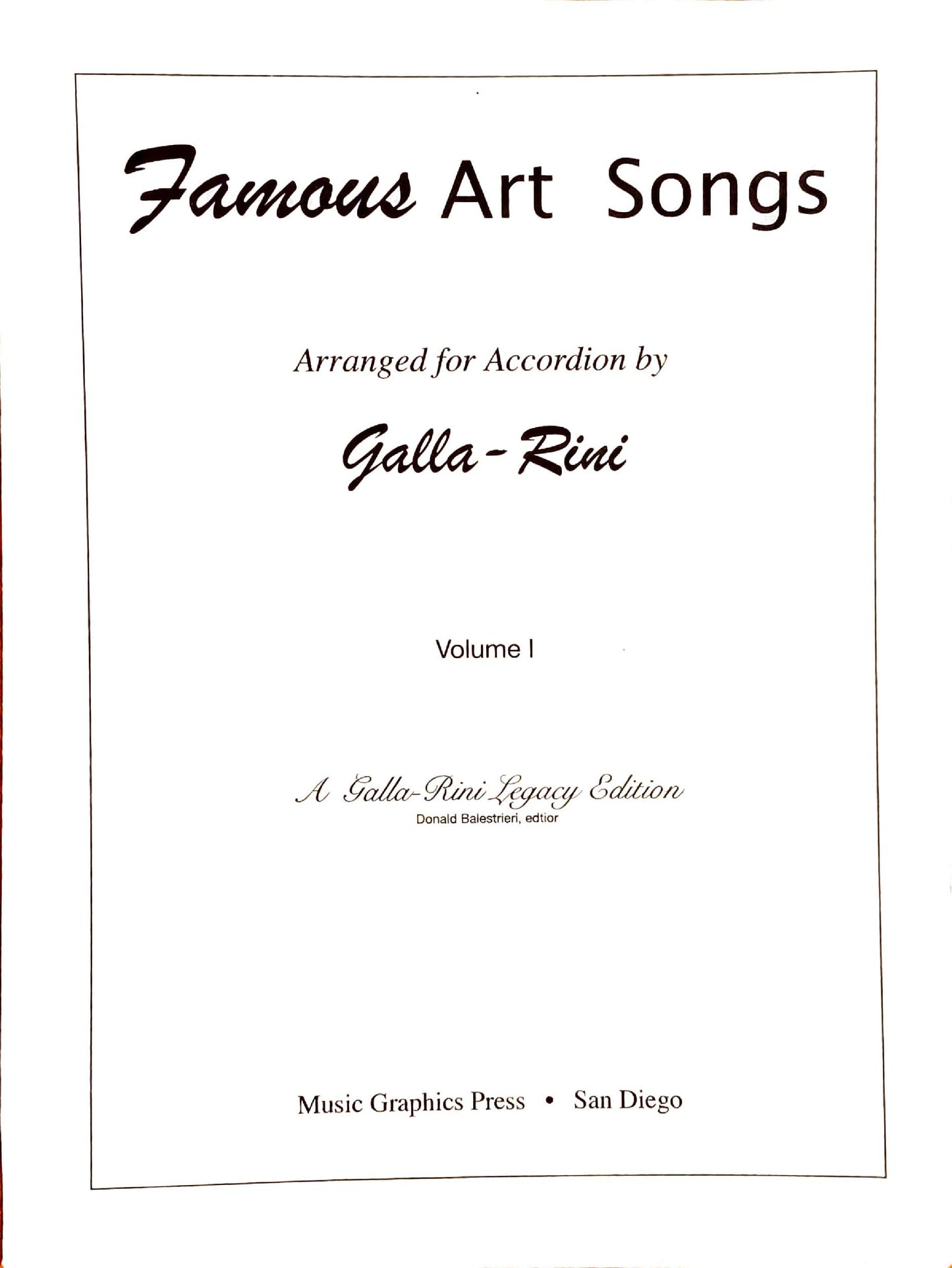 Famous Art Songs Vol. 1  eBook (Solo) Arrangements by Anthony Galla-Rini