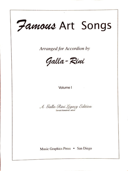 Famous Art Songs Vol. 1  eBook (Solo) Arrangements by Anthony Galla-Rini