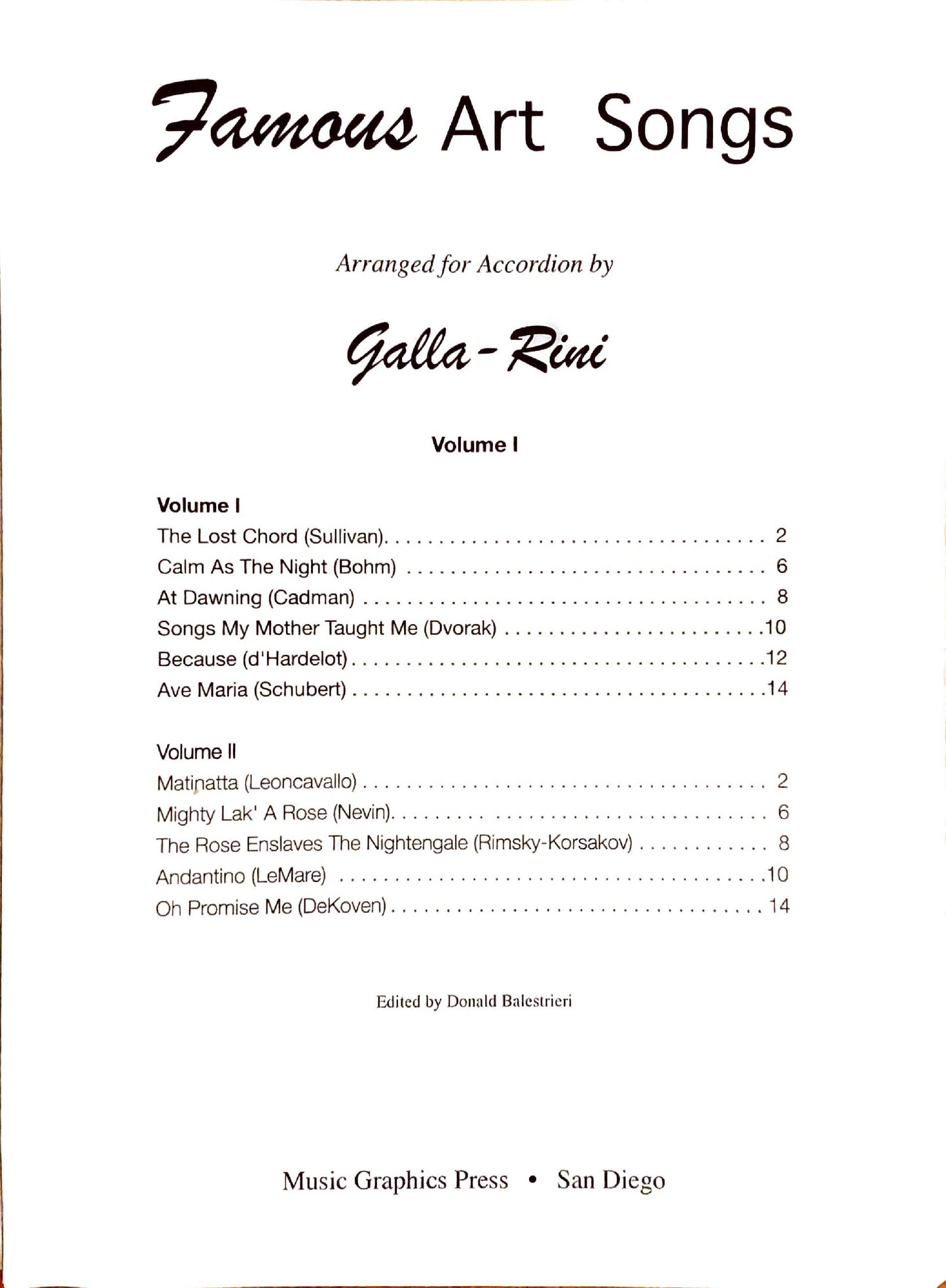Famous Art Songs Vol. 1  eBook (Solo) Arrangements by Anthony Galla-Rini