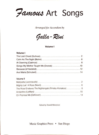 Famous Art Songs Vol. 1  eBook (Solo) Arrangements by Anthony Galla-Rini