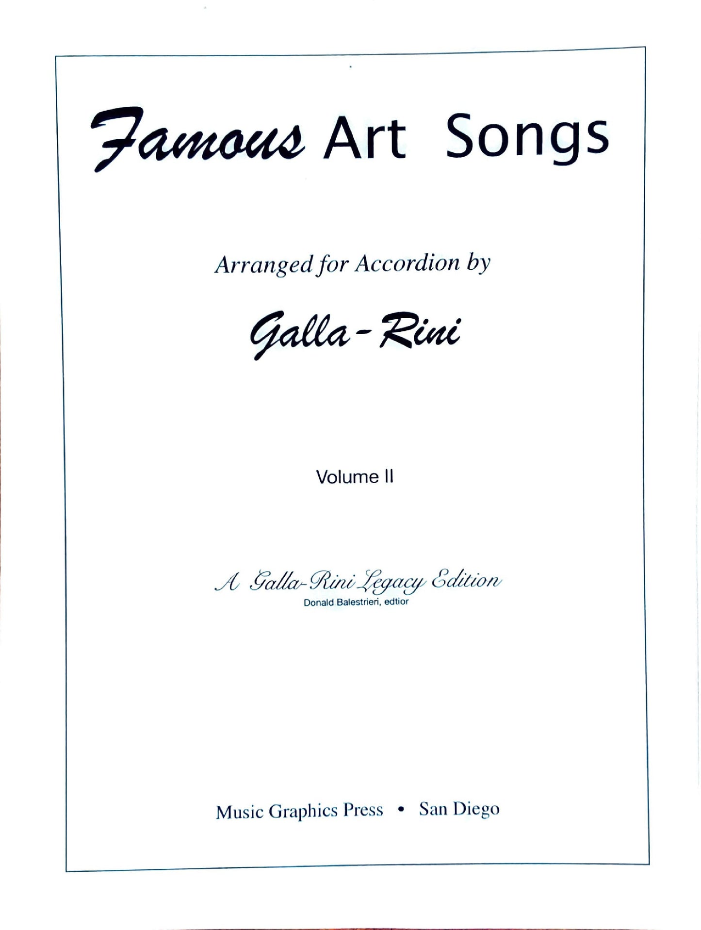 Famous Art Songs eBook Vol.2  accordion arrangements by Anthony Galla-Rini