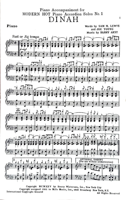 Modern Hot Piano Accordion Solos eBook No.1 , arranged by Anthony Galla-Rini
