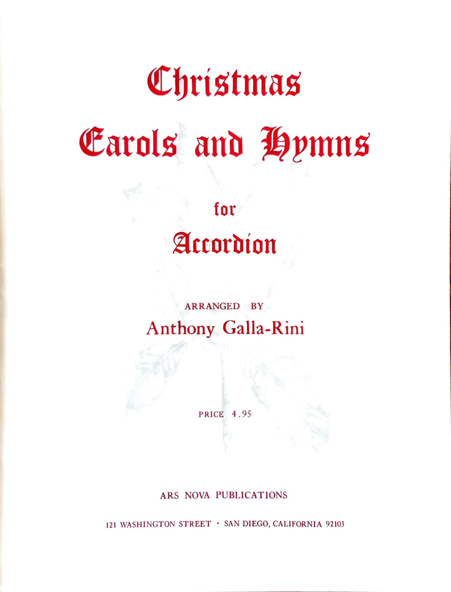 Christmas Carols and Hymns for accordion eBook arranged by Anthony Galla-Rini
