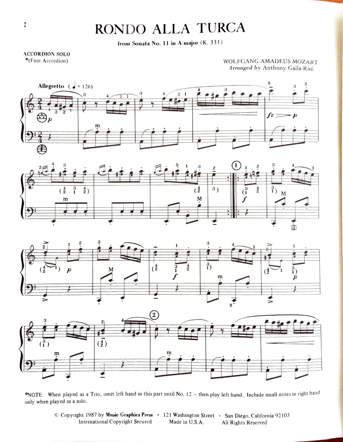 Rondo alla Turca - Turkish March, from Sonata No. 11 in A Major (Solo)