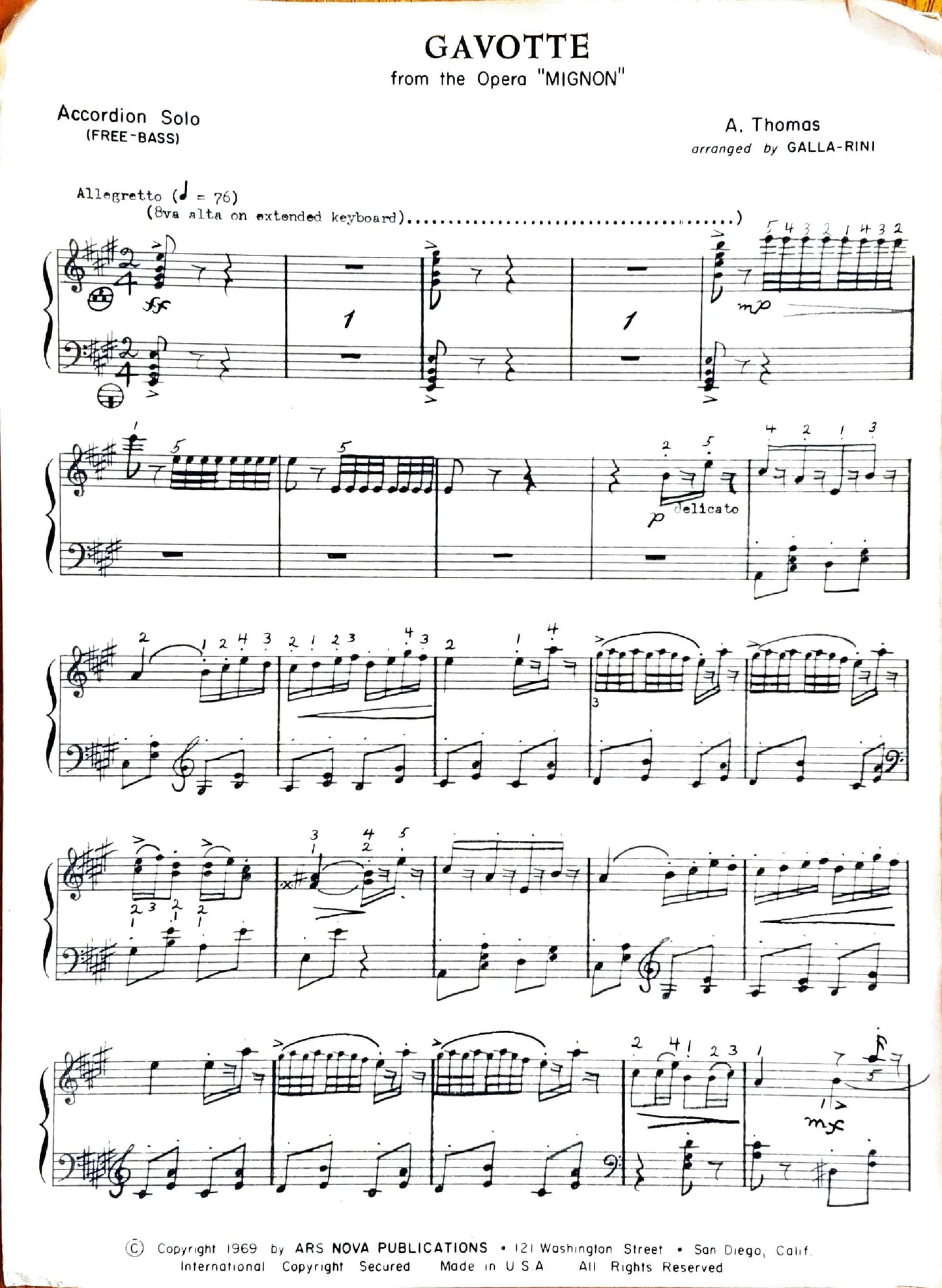 Gavotte from the Opera 'Mignon' (Solo free bass)