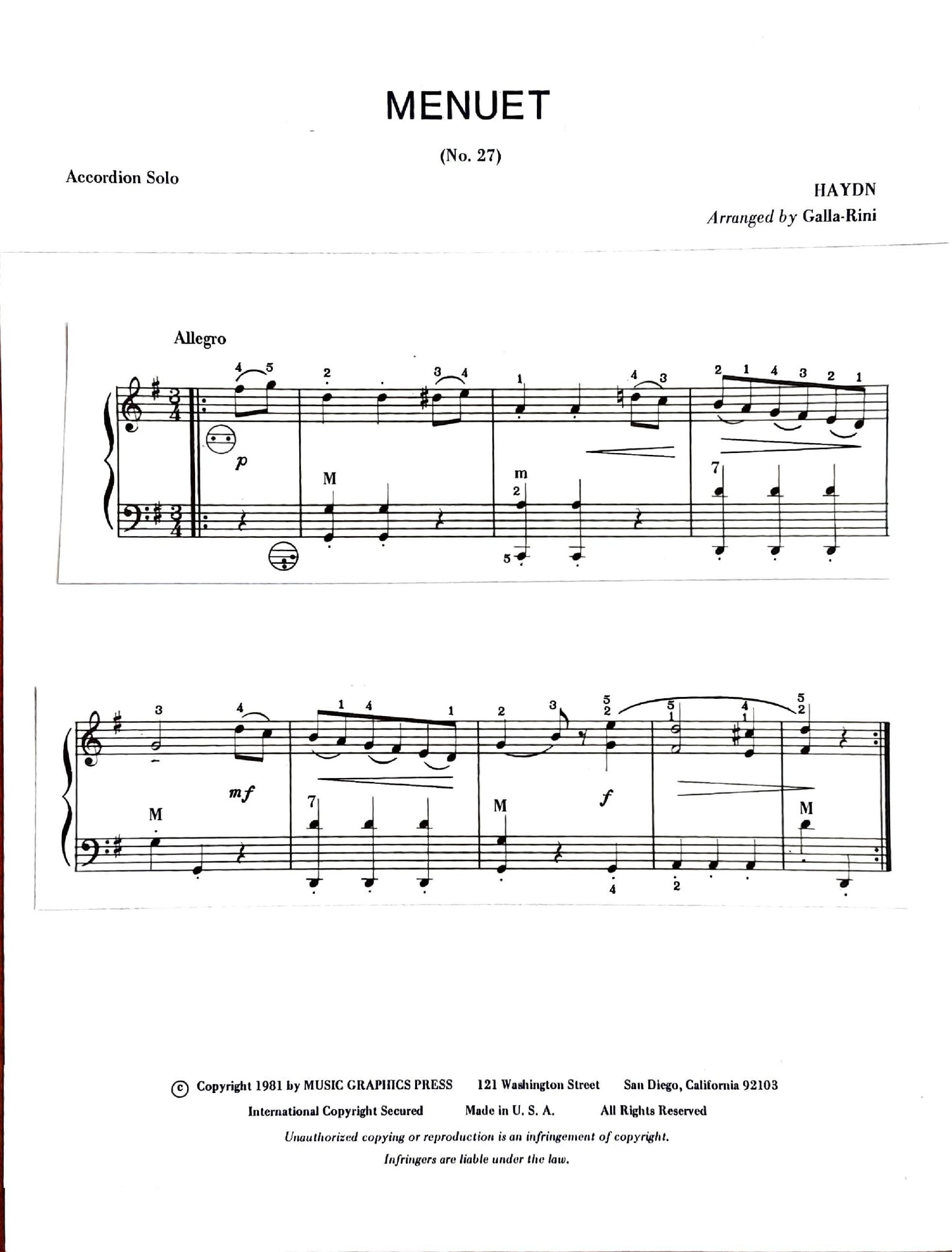 Menuet (No. 27) Haydn (Solo)