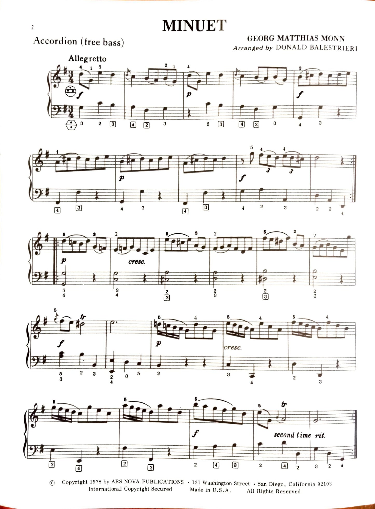 Minuet (G. Monn) (Solo free bass)