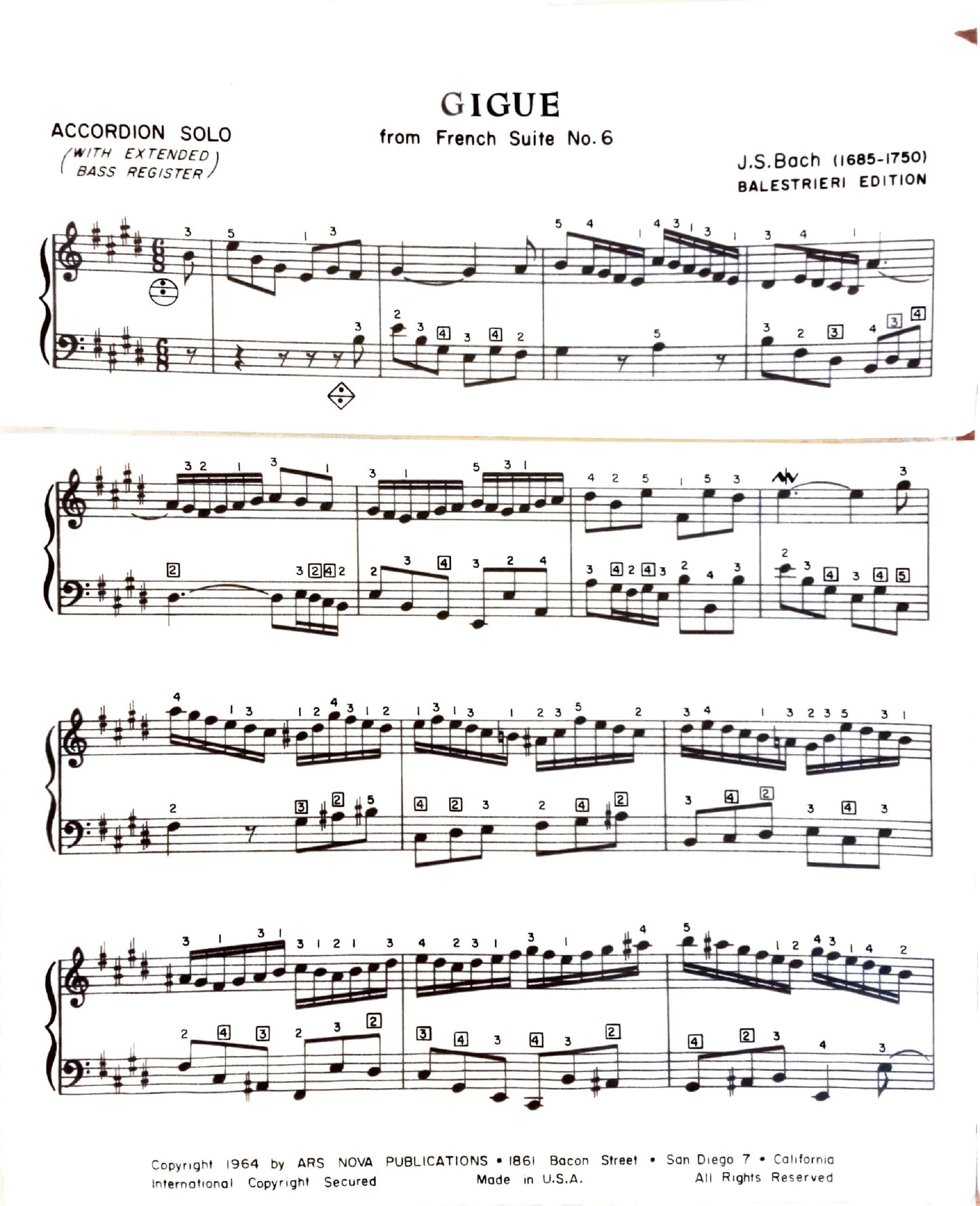 Gigue from French Suite No. 6 (Solo, free bass)