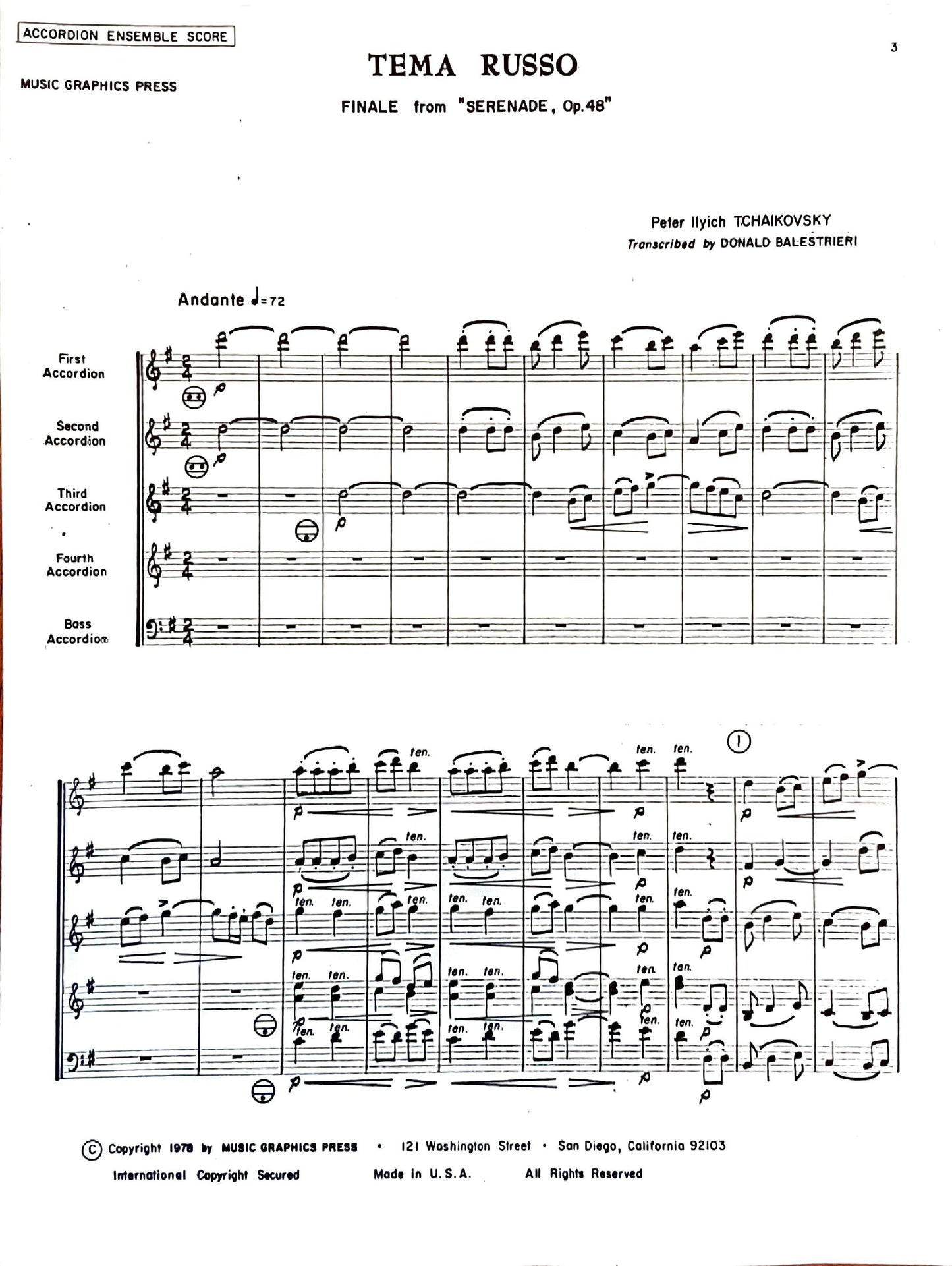 Tema Russo Finale from Serenade, Op. 48 (accordion ensemble)
