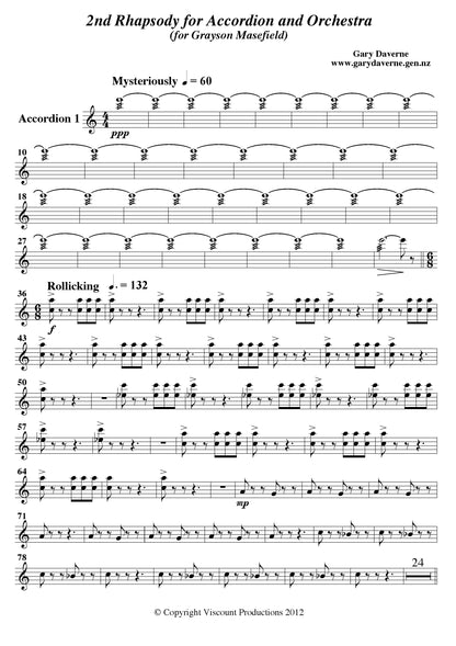 2nd Rhapsody for Solo Accordion and Symphony Orchestra - Score & All Parts