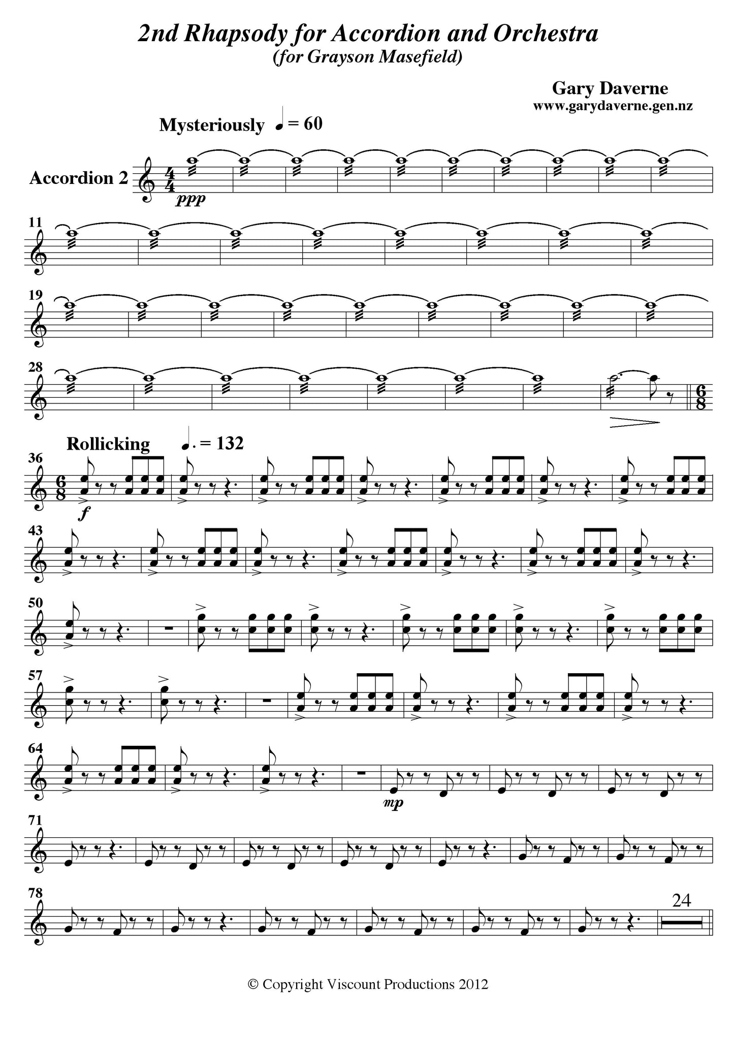 2nd Rhapsody for Solo Accordion and Symphony Orchestra - Score & All Parts