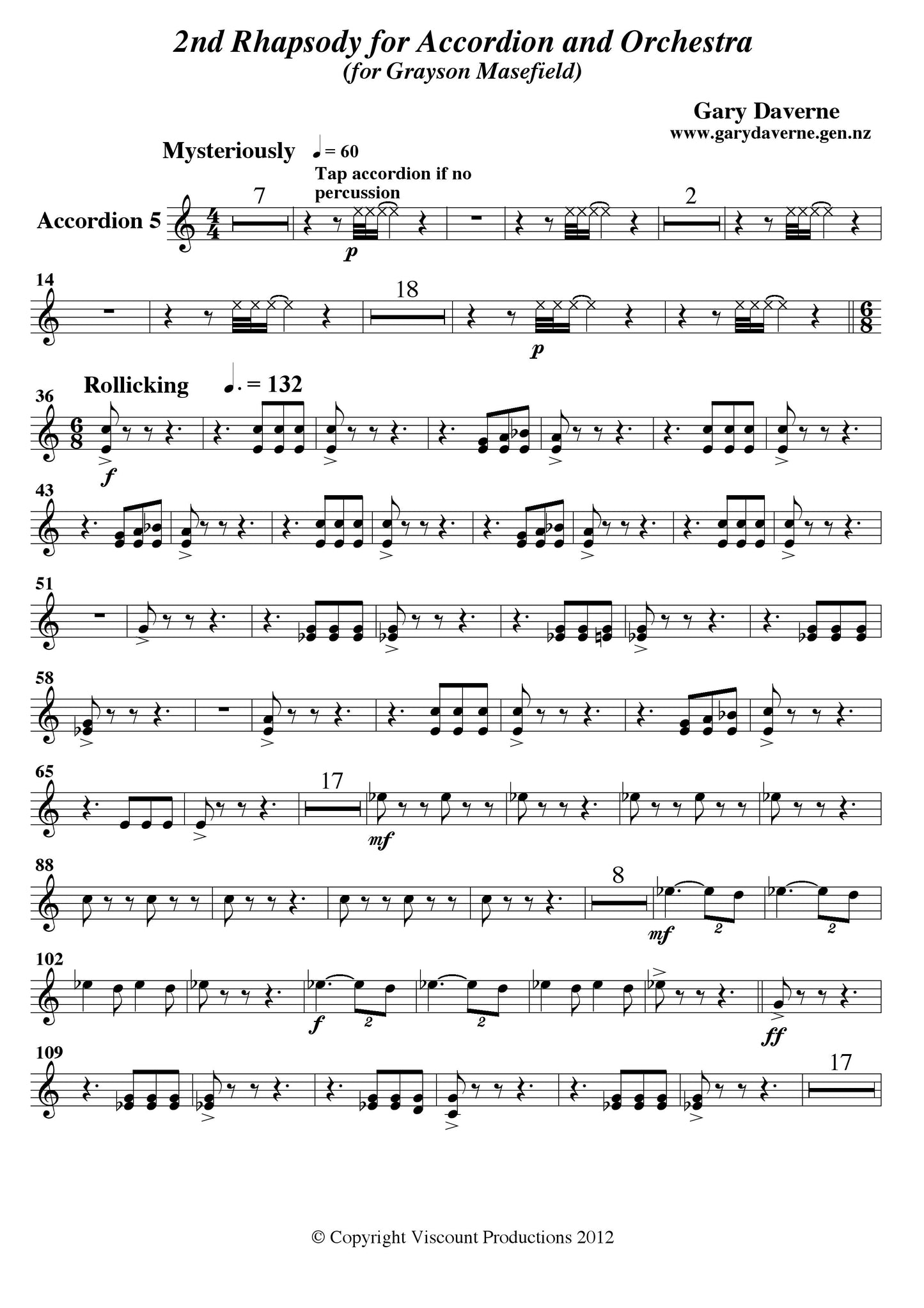 2nd Rhapsody for Solo Accordion and Symphony Orchestra - Score & All Parts