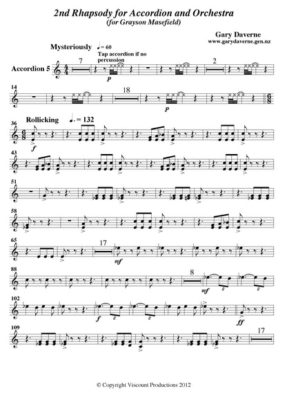 2nd Rhapsody for Solo Accordion and Symphony Orchestra - Score & All Parts