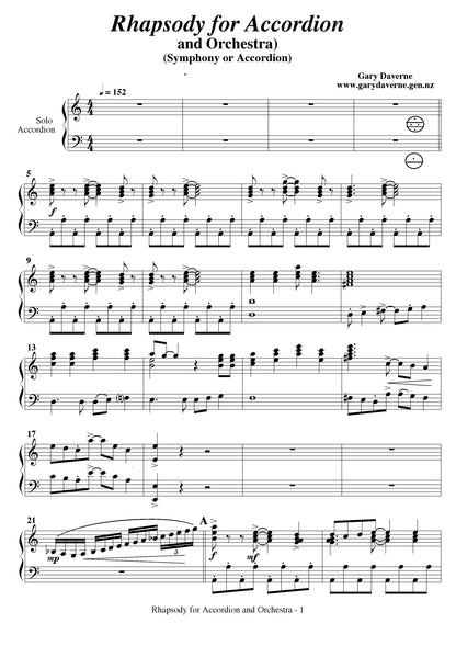 Rhapsody for Solo Accordion and Piano Accompaniment