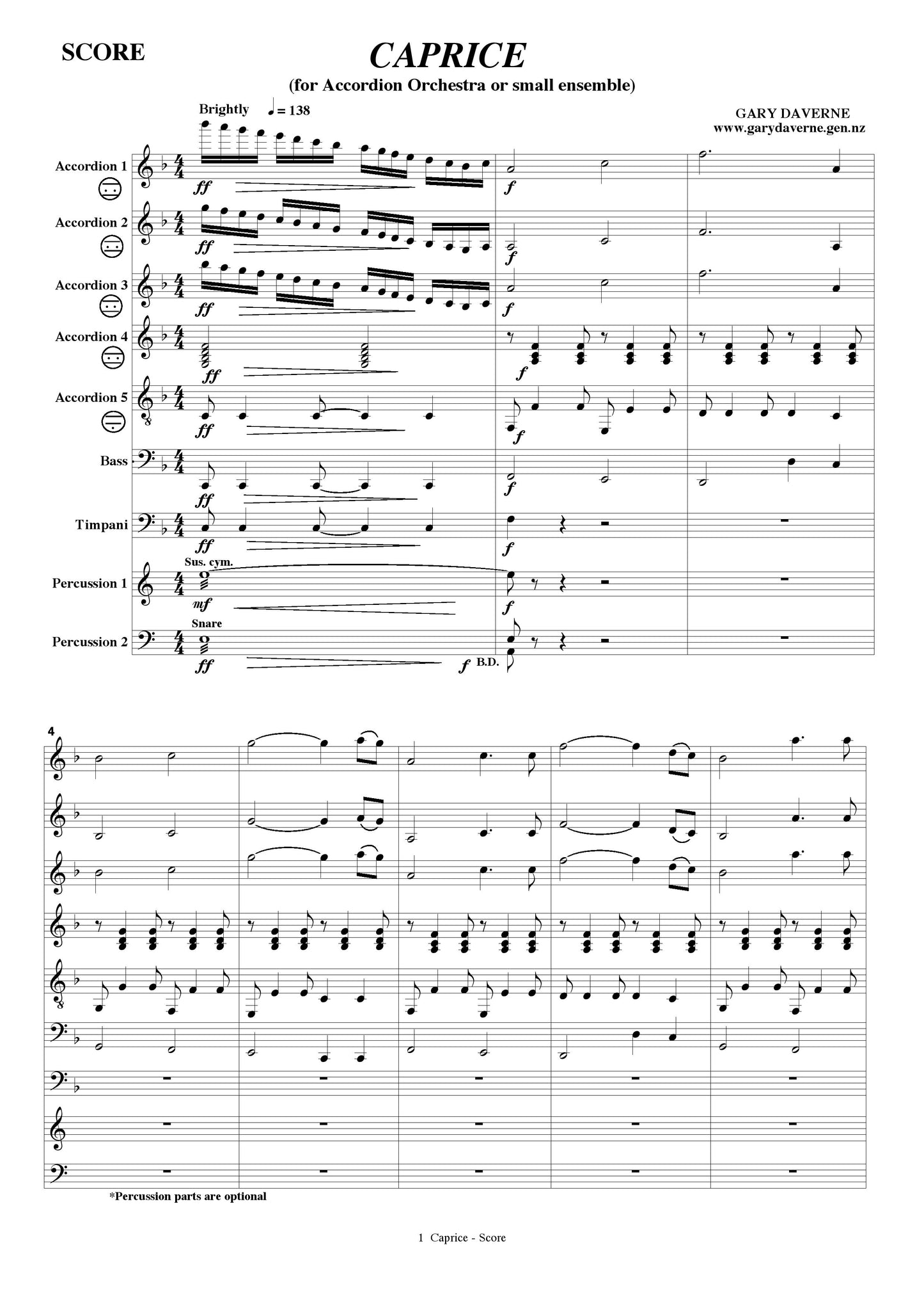 Caprice for Accordion Ensemble, Score and all Parts