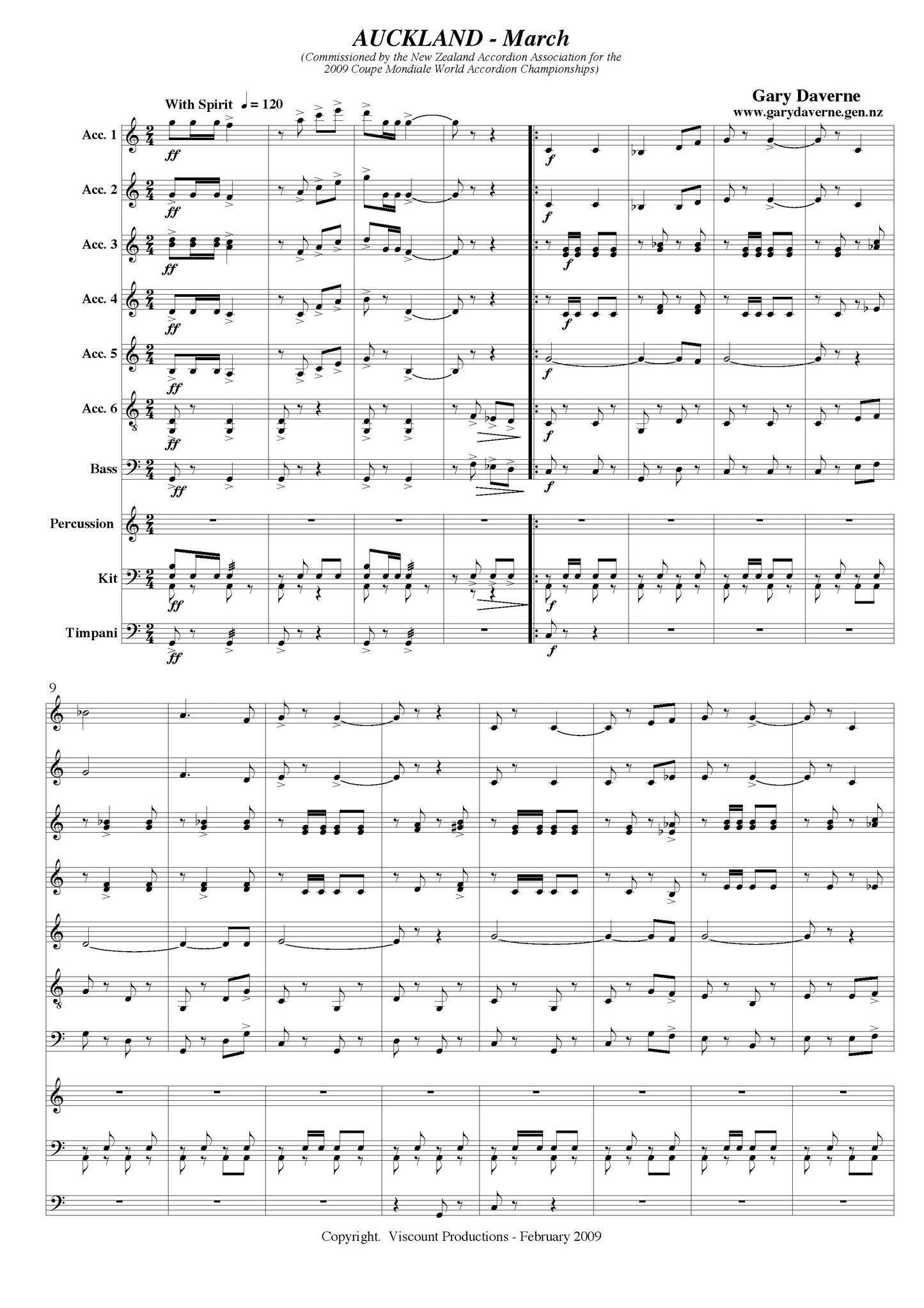 Auckland March Accordion Ensemble, Score and all Parts