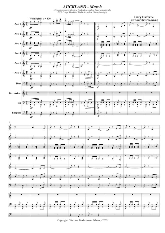 Auckland March for Accordion Ensemble, Score and all Parts