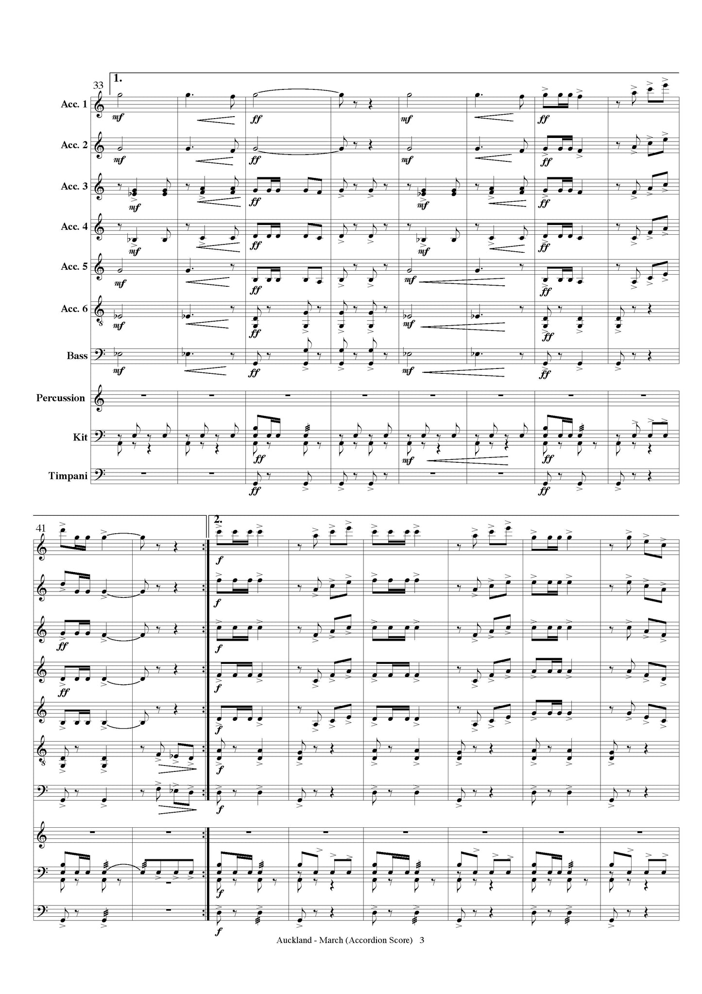 Auckland March Accordion Ensemble, Score and all Parts