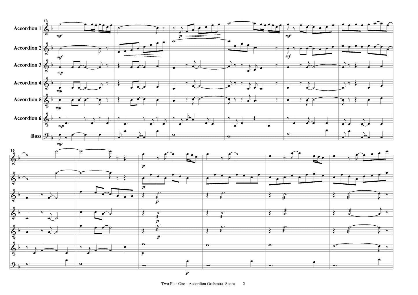 Two Plus One for two accordion soloists and accordion ensemble