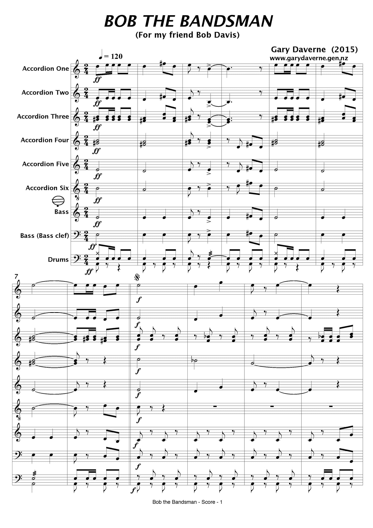 Bob The Bandsman for Accordion Ensemble, Score and all Parts