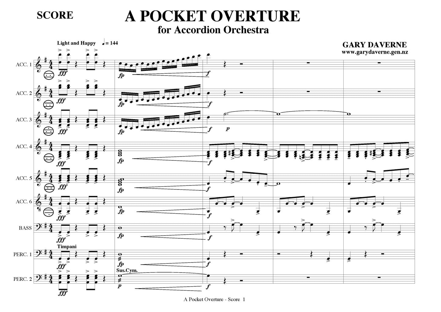 A Pocket Overture for Accordion Ensemble, Score and all Parts