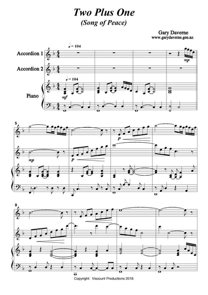 Two Plus One (Trio Song of Peace) for two accordions and piano