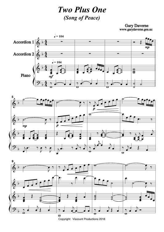 Two Plus One (Trio Song of Peace) for two accordions and piano