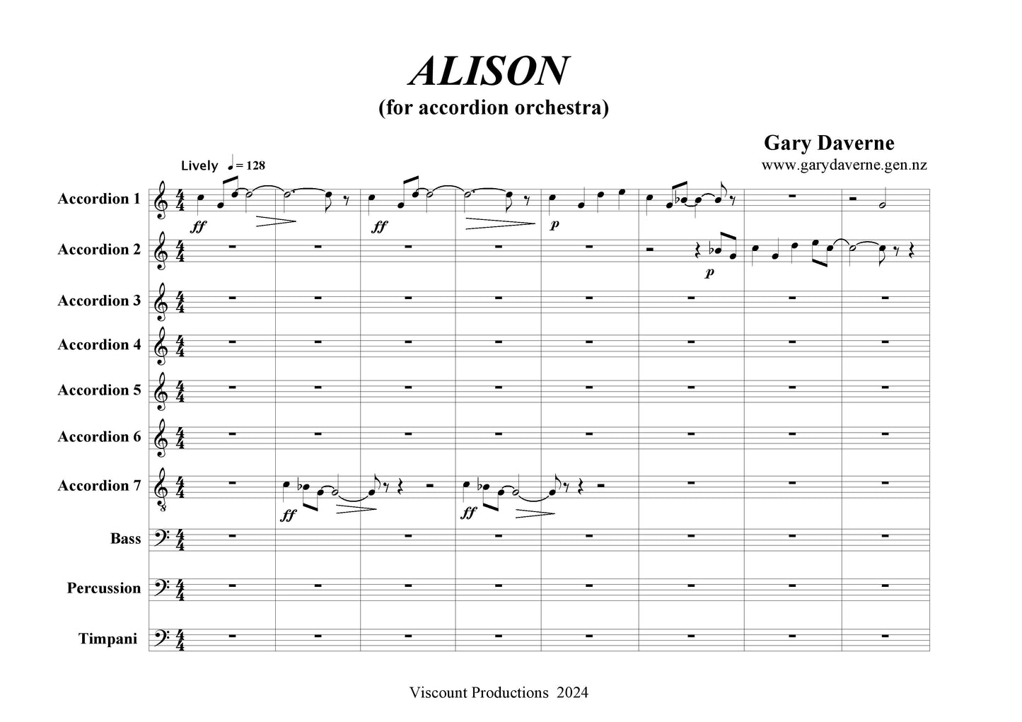 Alison (Ensemble) Accordion Orchestra, Score and all Parts