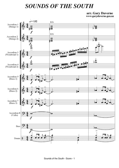 Sounds of the South (arranged for Accordion Orchestra), Score and All parts